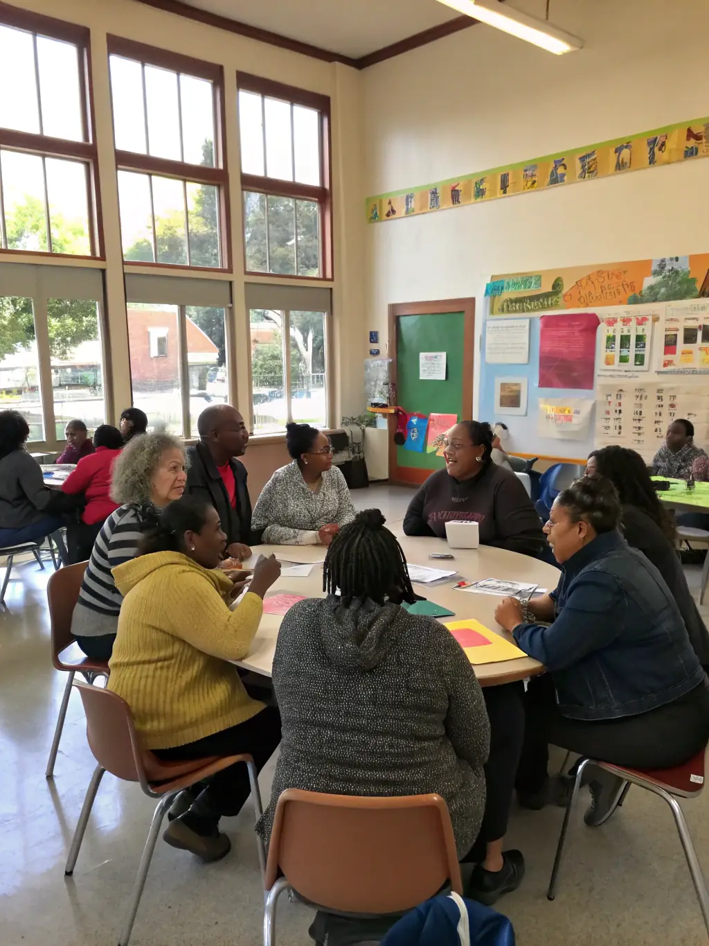 A collaborative workshop session where LES OXALIS staff are assisting artists with communication strategies and media outreach.